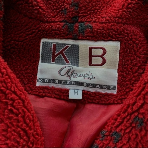 Kristen Blake KB Apres Nordic Fair Isle Fleece Coat Jacket Maroon Red Size M - Picture 6 of 8